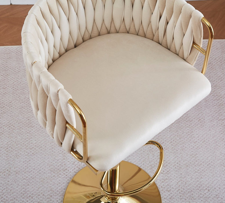 2x Height Adjustable White Swivel Bar Stool Velvet Golden Round Base Barstools Chairs - Amazingooh Wholesale