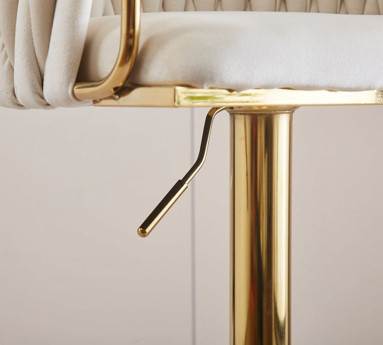 2x Height Adjustable White Swivel Bar Stool Velvet Golden Round Base Barstools Chairs - Amazingooh Wholesale