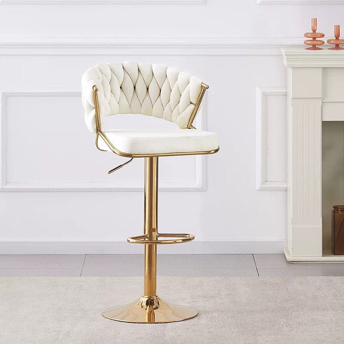 2x Height Beige Velvet Padded Golden Round Base Barstools Chairs - Amazingooh Wholesale