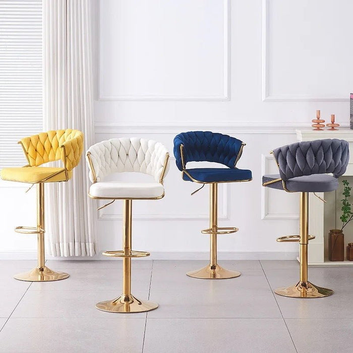 2x Height Black Velvet Padded Golden Round Base Barstools Chairs - Amazingooh Wholesale