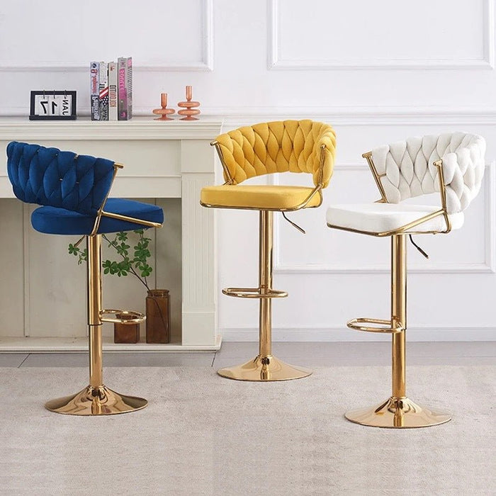 2x Height Black Velvet Padded Golden Round Base Barstools Chairs - Amazingooh Wholesale