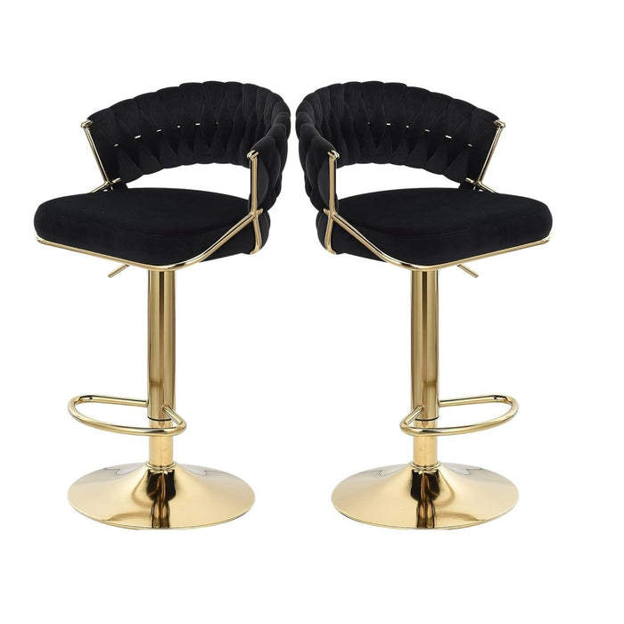 2x Height Black Velvet Padded Golden Round Base Barstools Chairs - Amazingooh Wholesale