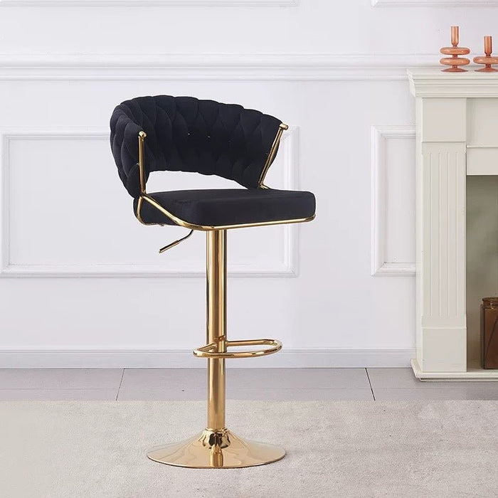 2x Height Black Velvet Padded Golden Round Base Barstools Chairs - Amazingooh Wholesale