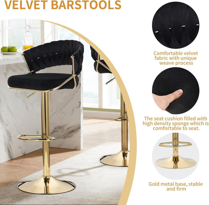 2x Height Black Velvet Padded Golden Round Base Barstools Chairs - Amazingooh Wholesale
