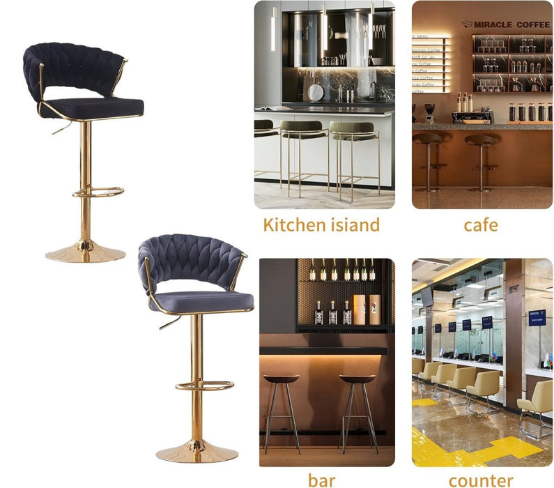 2x Height Black Velvet Padded Golden Round Base Barstools Chairs - Amazingooh Wholesale