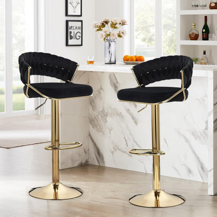 2x Height Black Velvet Padded Golden Round Base Barstools Chairs - Amazingooh Wholesale