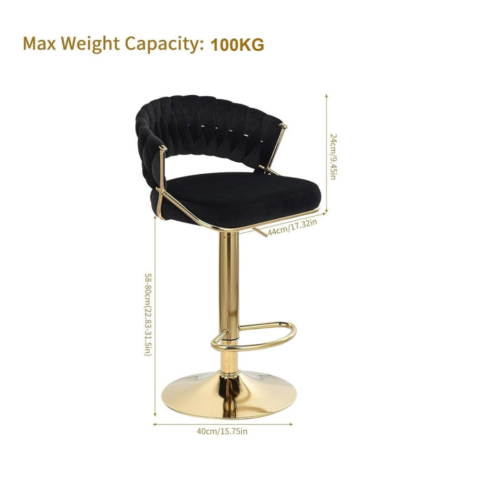 2x Height Green Velvet Padded Golden Round Base Barstools Chairs - Amazingooh Wholesale
