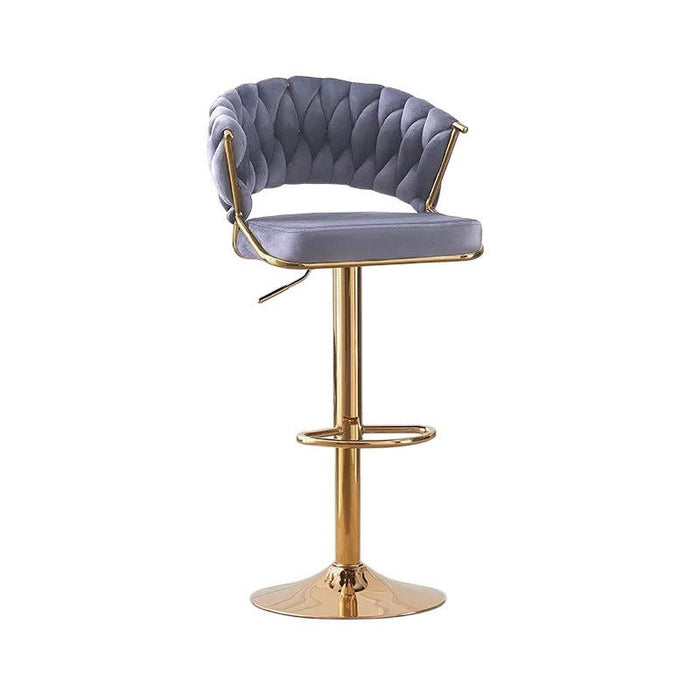 2x Height Grey Velvet Padded Golden Round Base Barstools Chairs - Amazingooh Wholesale