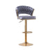 2x Height Grey Velvet Padded Golden Round Base Barstools Chairs - Amazingooh Wholesale