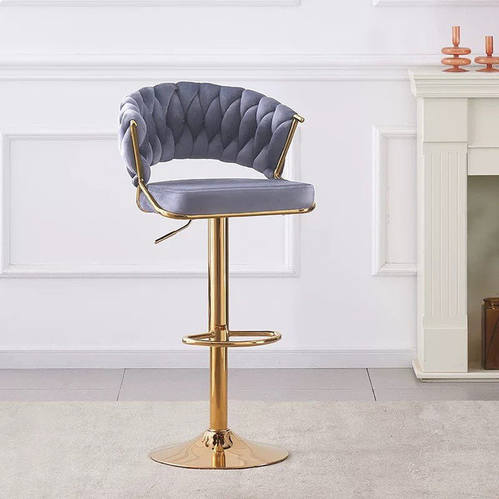 2x Height Grey Velvet Padded Golden Round Base Barstools Chairs - Amazingooh Wholesale