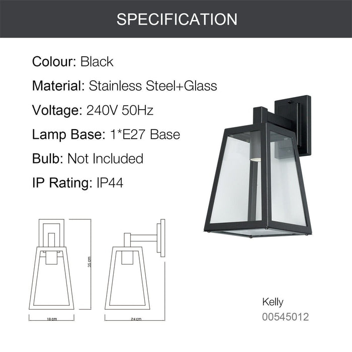 2x Outdoor Wall Light Porch Yard Tempered Glass Lantern Lamp Black IP44 - Amazingooh Wholesale