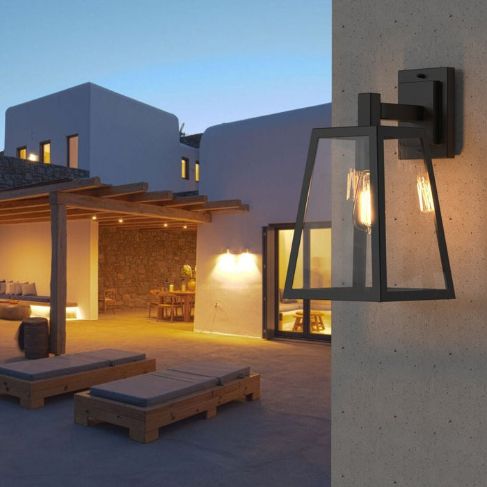 2x Outdoor Wall Light Porch Yard Tempered Glass Lantern Lamp Black IP44 - Amazingooh Wholesale