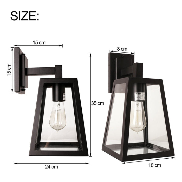 2x Outdoor Wall Light Porch Yard Tempered Glass Lantern Lamp Black IP44 - Amazingooh Wholesale