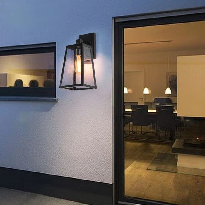 2x Outdoor Wall Light Porch Yard Tempered Glass Lantern Lamp Black IP44 - Amazingooh Wholesale