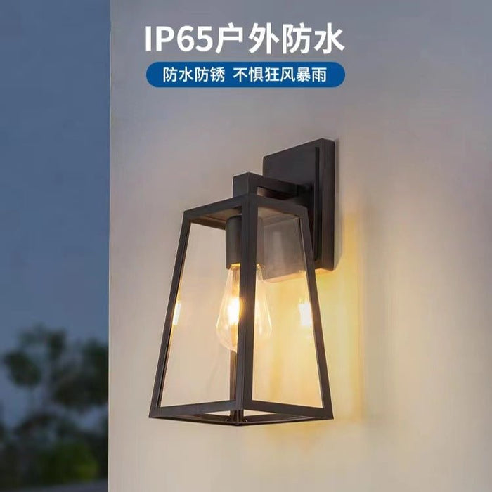 2x Outdoor Wall Light Porch Yard Tempered Glass Lantern Lamp Black IP44 - Amazingooh Wholesale
