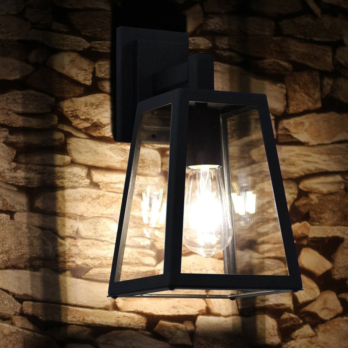 2x Outdoor Wall Light Porch Yard Tempered Glass Lantern Lamp Black IP44 - Amazingooh Wholesale