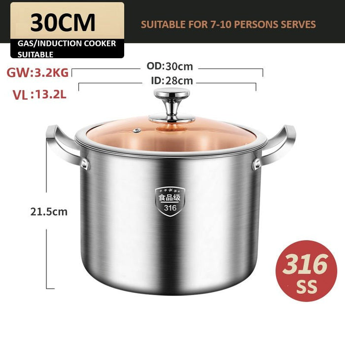 316 Stainless Steel 30cm Stockpot Food Grade Heavy Duty Large Stock Pot for Stew, Simmering, Soup, Includes Lid, Dishwasher Safe, Works w/Induction, Ceramic & Halogen Cooktops - Amazingooh Wholesale