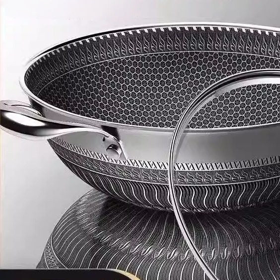 316 Stainless Steel 32cm Non - Stick Stir Fry Cooking Kitchen Wok Pan Honeycomb Double Sided - Amazingooh Wholesale