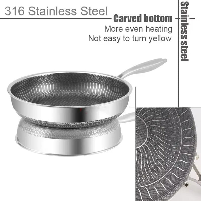 316 Stainless Steel Frying Pan Non - Stick Cooking Frypan Cookware 30cm Honeycomb - Amazingooh Wholesale