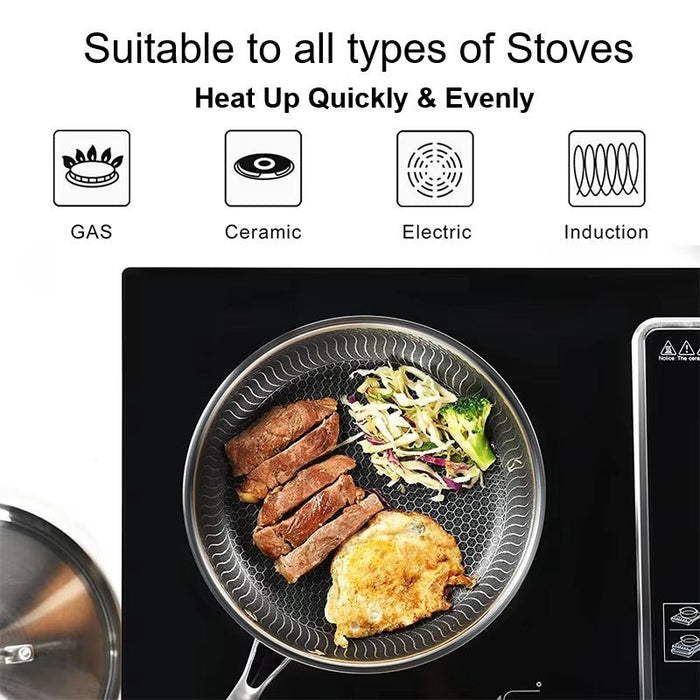 316 Stainless Steel Frying Pan Non - Stick Cooking Frypan Cookware 30cm Honeycomb - Amazingooh Wholesale