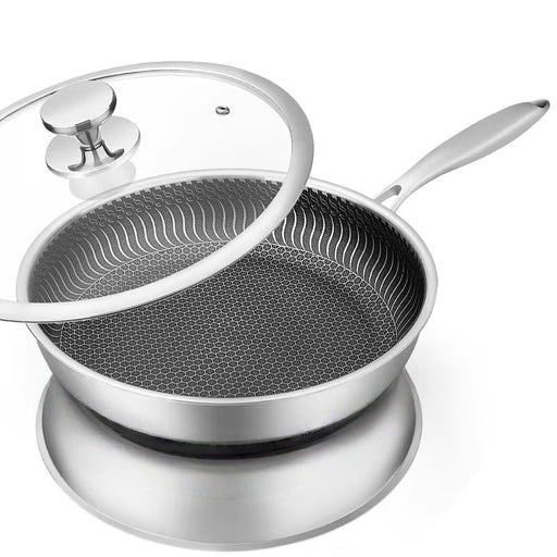 316 Stainless Steel Frying Pan Non - Stick Cooking Frypan Cookware 30cm Honeycomb Single Sided - Amazingooh Wholesale