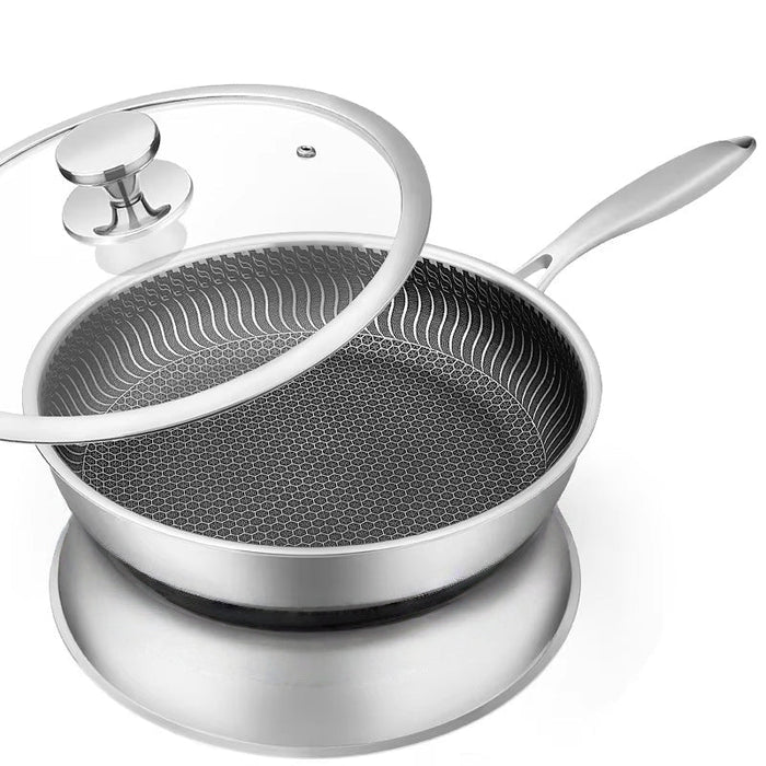 316 Stainless Steel Frying Pan Non - Stick Cooking Frypan Cookware 30cm Honeycomb Single Sided - Amazingooh Wholesale