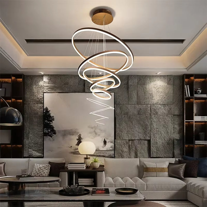 BAMDECOR Modern LED Chandelier, Dimmable Pendant Light with Remote Control Rings Round Ceiling Lighting Fixture 3 Color Temperatures Contemporary Chandeliers (5 Rings-Black)