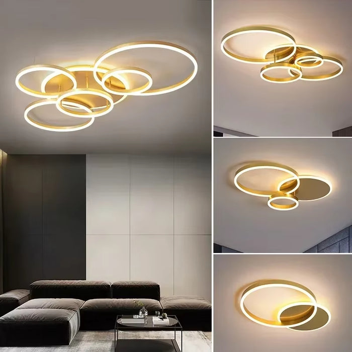 BAMDECOR Gold Modern Minimalist Round LED Ceiling Light Adjustable 3-Color Modes for Bar, Dining Room, Office