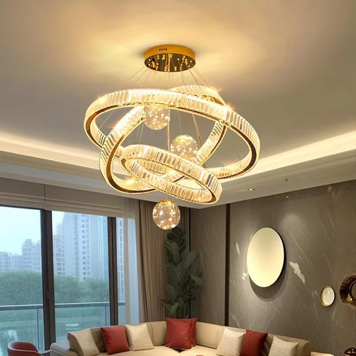 BAMDECOR C3335 Large Swirl Modern Crystal Ring Chandeliers Contemporary Round Chandelier Crystal Pendant Light(Gold-Three Rings)