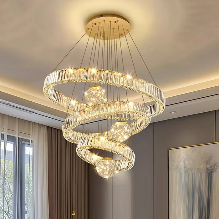 BAMDECOR C3335 Large Swirl Modern Crystal Ring Chandeliers Contemporary Round Chandelier Crystal Pendant Light(Gold-Three Rings)