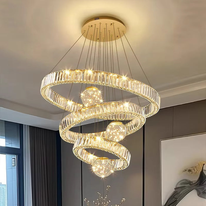 BAMDECOR C3335 Large Swirl Modern Crystal Ring Chandeliers Contemporary Round Chandelier Crystal Pendant Light(Gold-Three Rings)