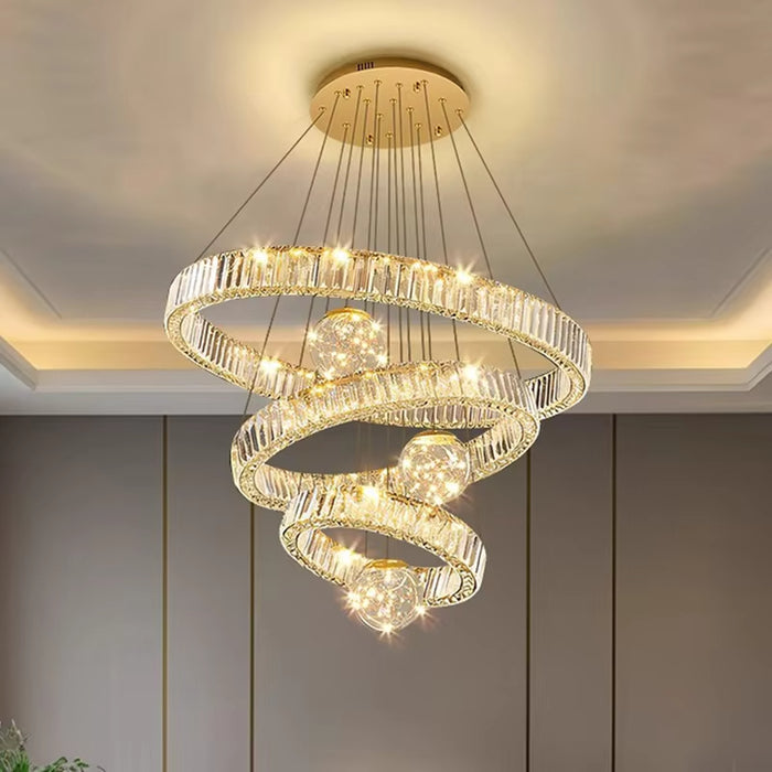 BAMDECOR C3335 Large Swirl Modern Crystal Ring Chandeliers Contemporary Round Chandelier Crystal Pendant Light(Gold-Three Rings)