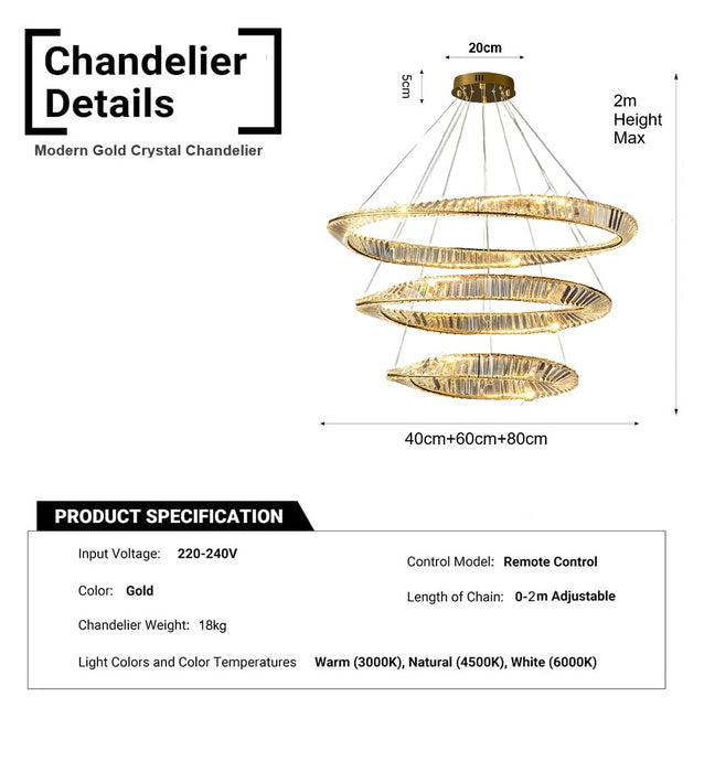 BAMDECOR C3342/3 Modern Crystal Chandeliers Lighting Fixtures Contemporary Wave Chandelier Lighting Fixtures Crystal Pendant Ceiling Lights for Living Room (Gold)