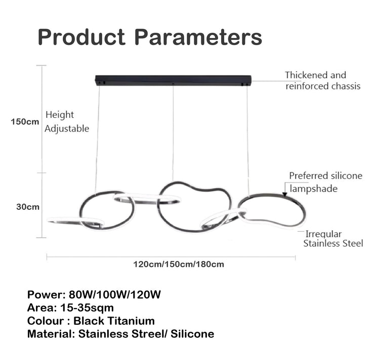 BAMDECOR A24126 Nordic Minimalist LED Pendant Light Adjustable Modern Ring Chandelier for Dining Room and Bar (Black)