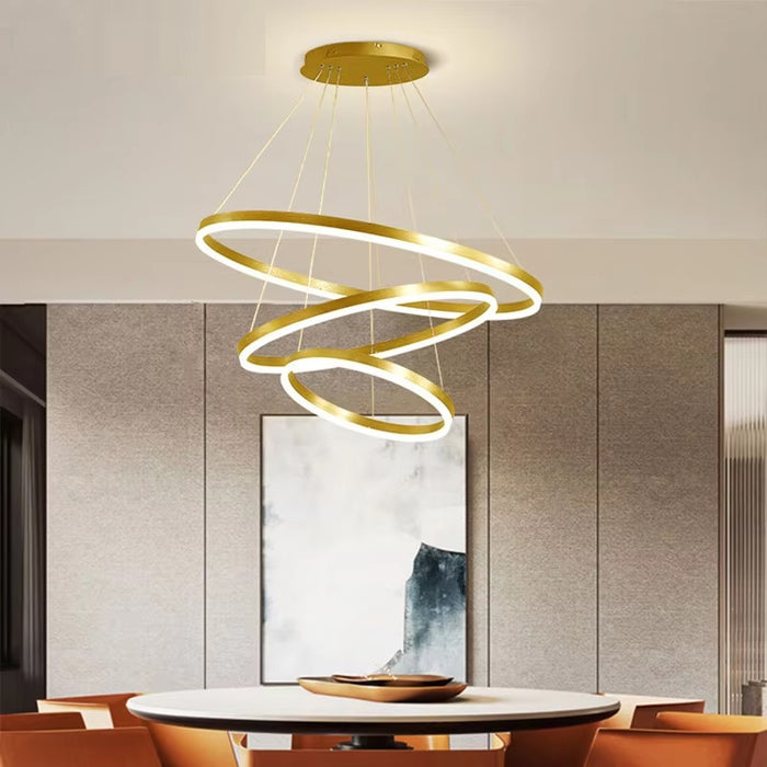 BAMDECOR Modern LED Chandelier, Dimmable Pendant Light with Remote Control Rings Round Ceiling Lighting Fixture 3 Color Temperatures Contemporary Chandeliers (3 Rings-Gold)