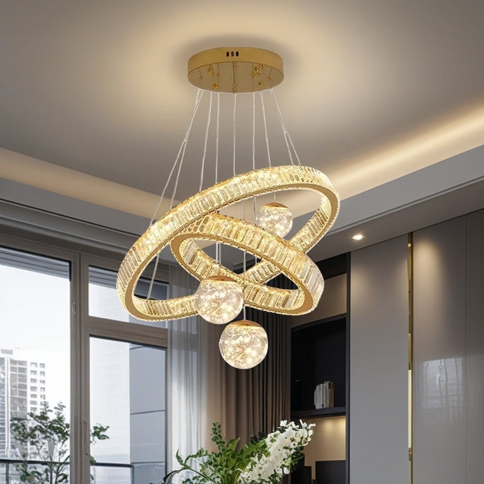 BAMDECOR C3335 Large Swirl Modern Crystal Ring Chandeliers Contemporary Round Chandelier Crystal Pendant Light(Gold-Two Rings)