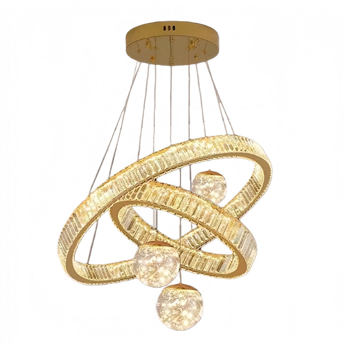 BAMDECOR C3335 Large Swirl Modern Crystal Ring Chandeliers Contemporary Round Chandelier Crystal Pendant Light(Gold-Two Rings)