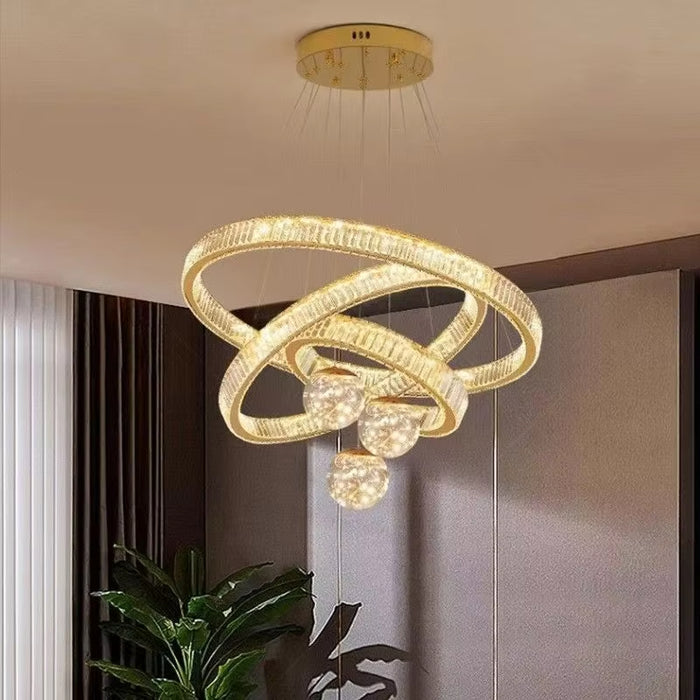 BAMDECOR C3335 Large Swirl Modern Crystal Ring Chandeliers Contemporary Round Chandelier Crystal Pendant Light(Gold-Three Rings)
