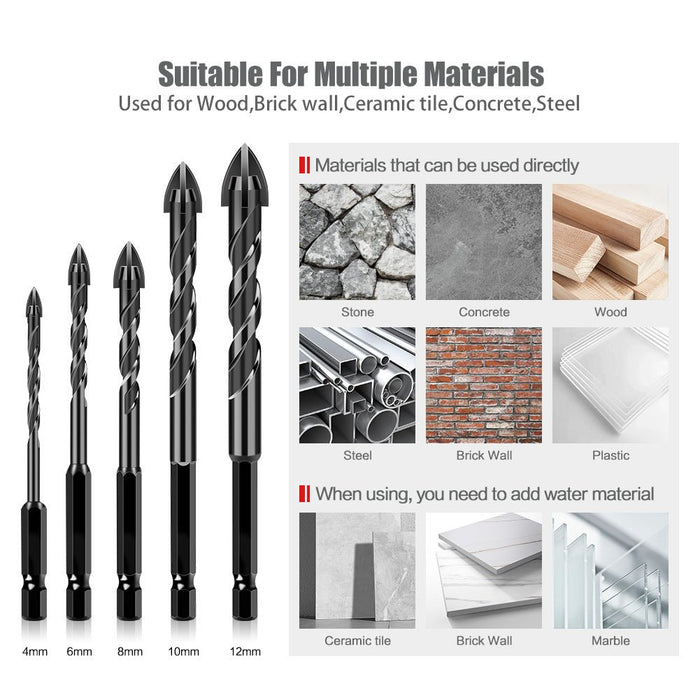 5x 6mm Industrial Grade Concrete Drill Bits Set for Tile Brick Glass Plastic Masonry - Amazingooh Wholesale