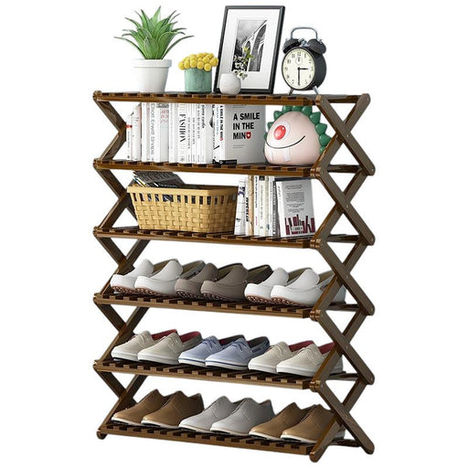 6 Tiers Brown Multi - purpose Bamboo Collapsible Folding Storage Shoe Rack Shelf Organizer 100cm - Amazingooh Wholesale