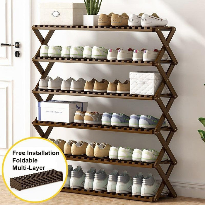6 Tiers Natural Multi - purpose Bamboo Collapsible Folding Storage Shoe Rack Shelf Organizer 100cm - Amazingooh Wholesale