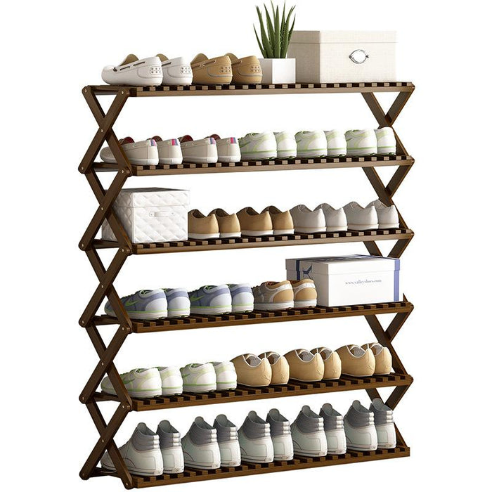 6 Tiers Natural Multi - purpose Bamboo Collapsible Folding Storage Shoe Rack Shelf Organizer 100cm - Amazingooh Wholesale