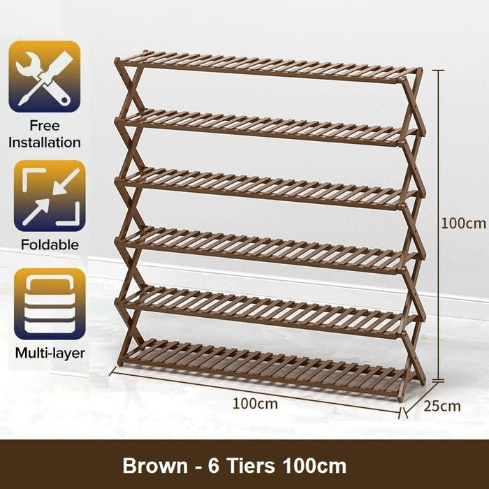 6 Tiers Natural Multi - purpose Bamboo Collapsible Folding Storage Shoe Rack Shelf Organizer 100cm - Amazingooh Wholesale