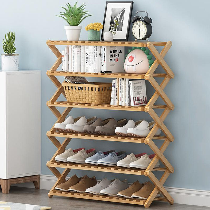 6 Tiers Natural Multi - purpose Bamboo Collapsible Folding Storage Shoe Rack Shelf Organizer 100cm - Amazingooh Wholesale