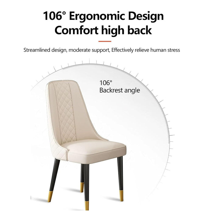 VELLUTO Golden Frame Mid Century Modern Dining Chair Faux Leather Side Chair Upholstered Dining Chairs Set of 2 (Black/Ivory)