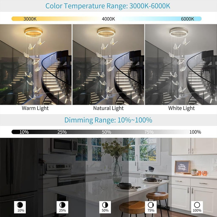 BAMDECOR LT05 13 Nordic Butterfly Luxury Chandeliers Pendant Lights for Villa Stair Home Decoration Modern Style Exquisite Chandelier (Gold)