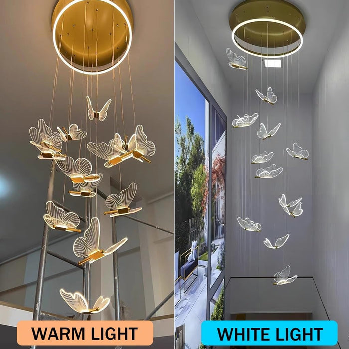BAMDECOR LT05 13 Nordic Butterfly Luxury Chandeliers Pendant Lights for Villa Stair Home Decoration Modern Style Exquisite Chandelier (Gold)
