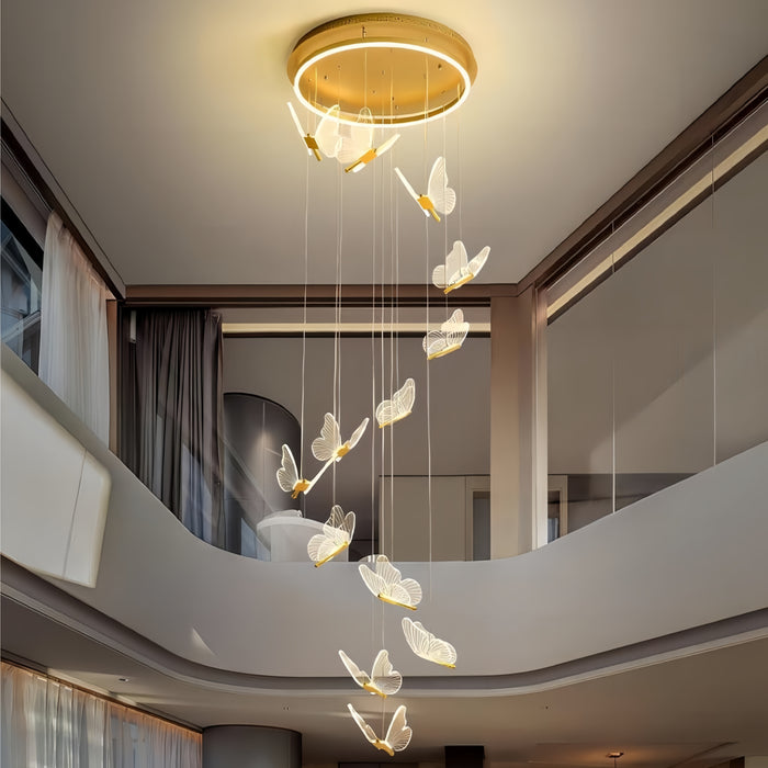 BAMDECOR LT05 13 Nordic Butterfly Luxury Chandeliers Pendant Lights for Villa Stair Home Decoration Modern Style Exquisite Chandelier (Gold)