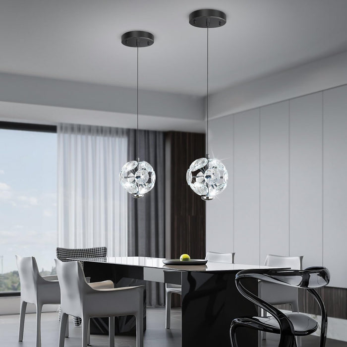 BAMDECOR C3619 Single Heads Crystal Globe Chandeliers High Ceiling Foyers Entrance Chandeliers Staircase Long Pendant Light (Black)