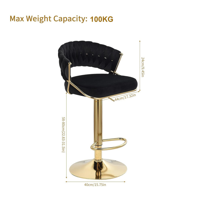 SERENITà Grey Velvet Padded Golden Round Base Barstools Chairs x 2